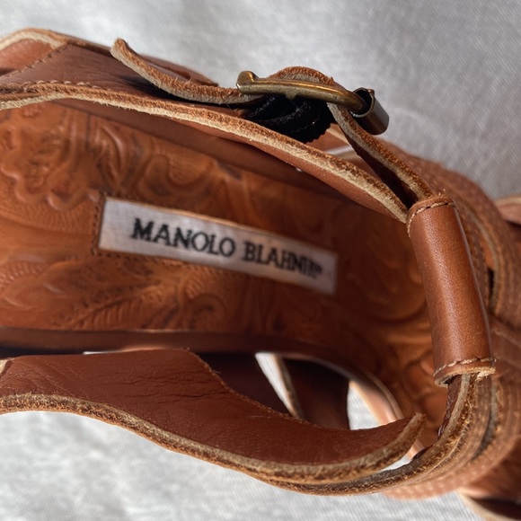 Manolo Blahnik Leather Strappy Sandals Brown 4" Heels Shoes size 36 1/2 - Picture 5 of 9